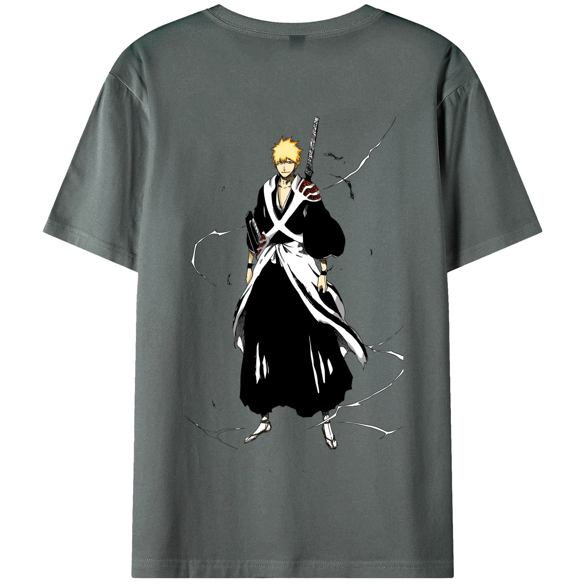 （画像用） ブリーチ 黒崎一護（くろさき いちご）BLEACH Kurosaki Ichigo 綿100％ メンズ半袖Tシャツ（バックプリント） 通気性